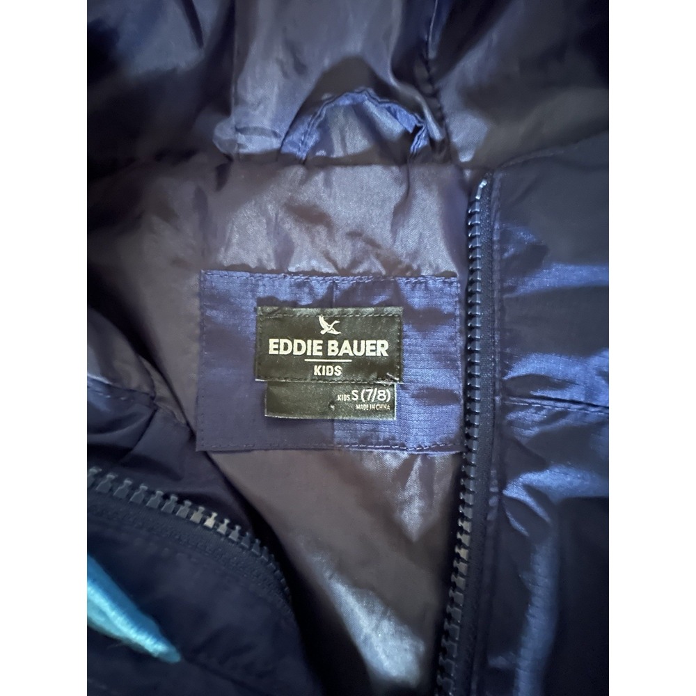 Eddie Bauer Kids Boys Small 7/8 Blue Lightweight Jacket Full Zip Hooded Pockets - Picture 3 of 5